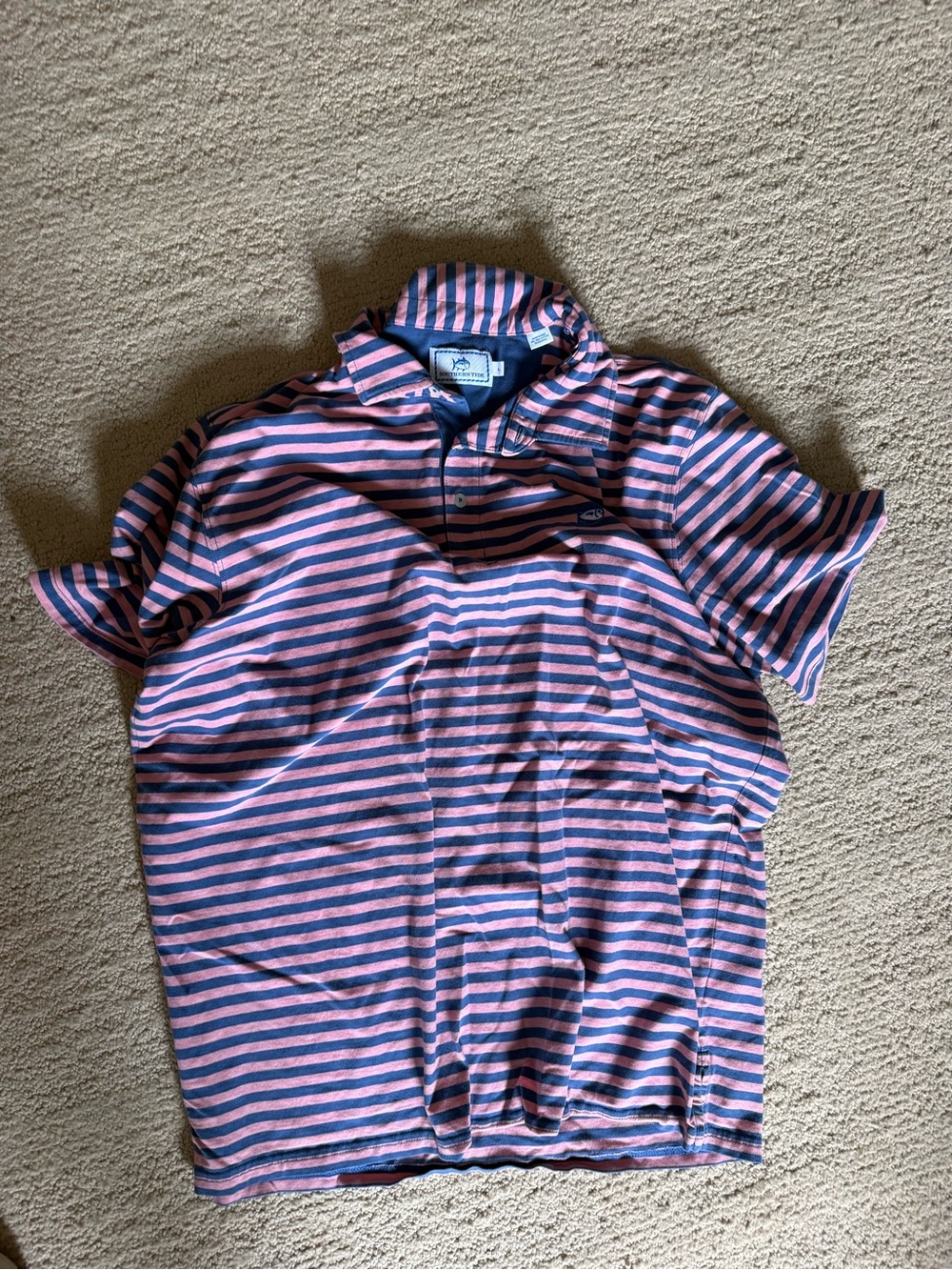 Southern Tide Pink & Navy Striped Polo